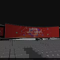 Large Event Stage Setup With Red Background Screen And Blue Seats Arrangement 3d model