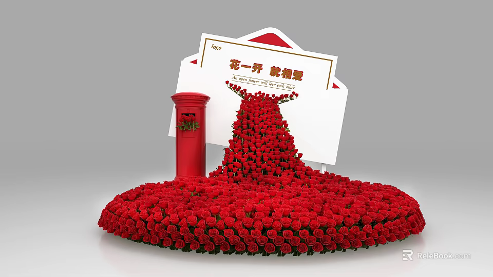 Elegant Floral Installation With Red Roses Mailbox And White Envelope Design 3d model