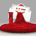 Elegant Floral Installation With Red Roses Mailbox And White Envelope Design 3d model