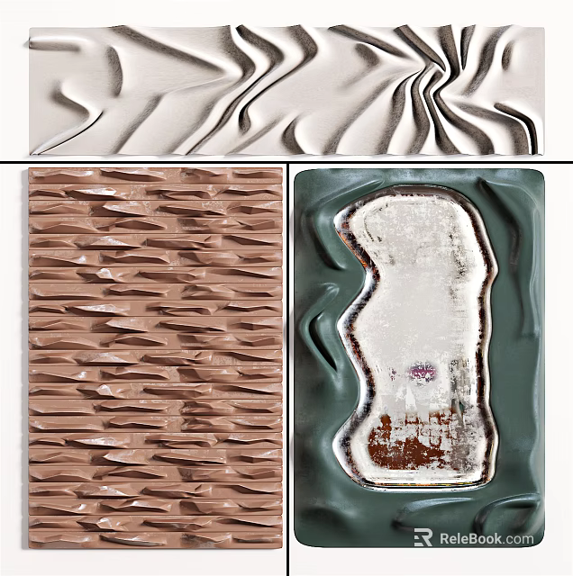 Creative Textured Wall Decor with Brown Green Patterns and Modern Shapes 3d model 