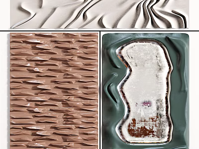 Creative Textured Wall Decor with Brown Green Patterns and Modern Shapes 3d model