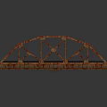Rusted Metal Truss Bridge Structure With Steel Frame Gray Deck And Yellow Stripes