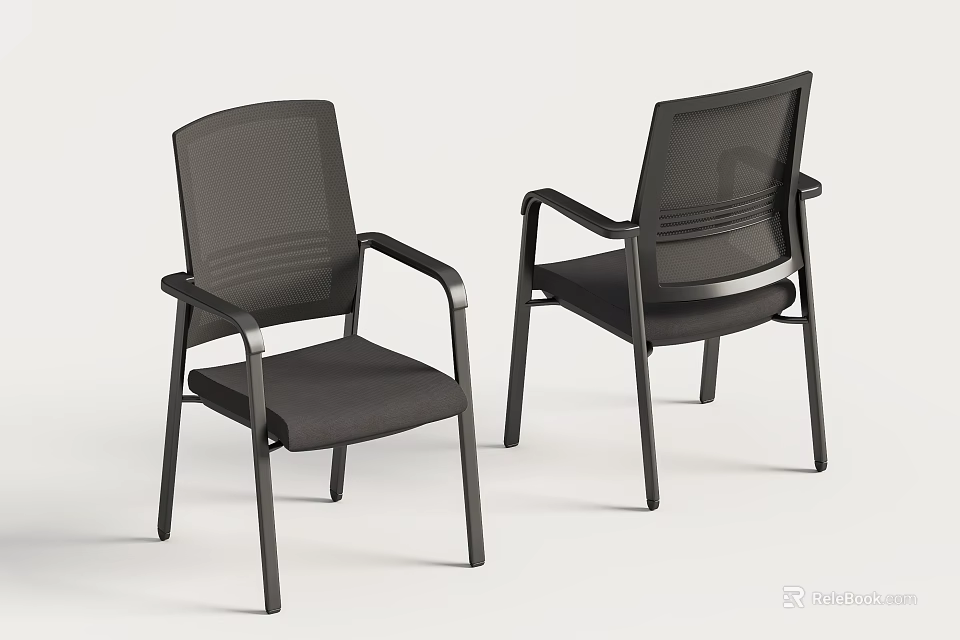 Modern Office Chair With Mesh Back Black Seat And Metal Armrests And Legs 3d model 