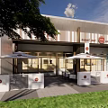 Modern Coffee Sweet Cafe Exterior With Outdoor Seating Umbrellas And Glass Doors