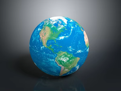 Realistic Earth Globe With Blue Oceans Green Continents Reflective Surface And Dark Background 3d model