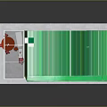 Small Shop Model Interior With Green Roof Red Tables Chairs Counter And Shelves