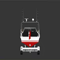 White Recreational Fishing Boat With Trailer And Red Accents Fishing Rods