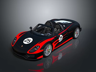 Black High Performance Convertible Car With Red Stripes And Race Number 25 3d model
