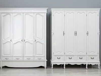 White Vintage Ornate Wardrobes With Carved Doors Drawers And Decorative Legs 3d model
