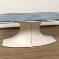 Blue Marble Top Dining Table With Unique White Base On Wooden Floor 3d model