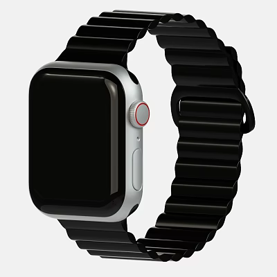 Stylish Modern Smart Watch with Black Strap Square Dial Silver Frame and Red Button 3d model