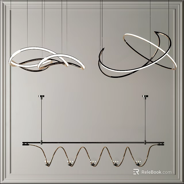 Modern Chandelier With Curved Ring Design And Sleek Black White Lines For Contemporary Living Spaces 3d model 
