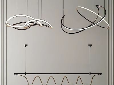 Modern Chandelier With Curved Ring Design And Sleek Black White Lines For Contemporary Living Spaces 3d model