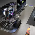 Modern Gaming PC Setup With Open Frame Case RGB Lighting Monitor And Keyboard