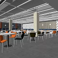 Modern Dining Space With Colorful Chairs White Tables And Grid Ceiling Design 3d model