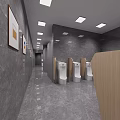 Elegant Modern Public Toilet With Grey Marble Walls And Glossy Floors Featuring Neat Urinal Layout