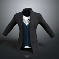 Stylish Black Coat With Blue Vest White T-shirt And Decorative Scarf