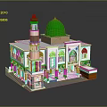 Traditional Mosque Architecture With Green Dome White Minaret Decorative Windows And Arched Columns