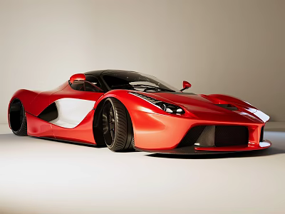 Red Supercar With Sleek Streamlined Body And White Accents Black Wheels 3d model