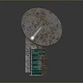 Futuristic Building Model With Curved Roof Green Glass Windows And Circular Metallic Tiers