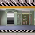 Artistic Playground Featuring Black White Striped Walls Floors Colorful Cones Yellow Bordered Windows Circular Decorations