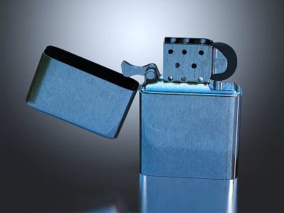 Shiny Metal Lighter Open Design With Reflective Surface And Smooth Finish 3d model