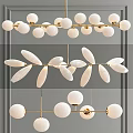 Elegant Modern White Gold Chandeliers with Spherical and Leaf Shaped Designs 3d model