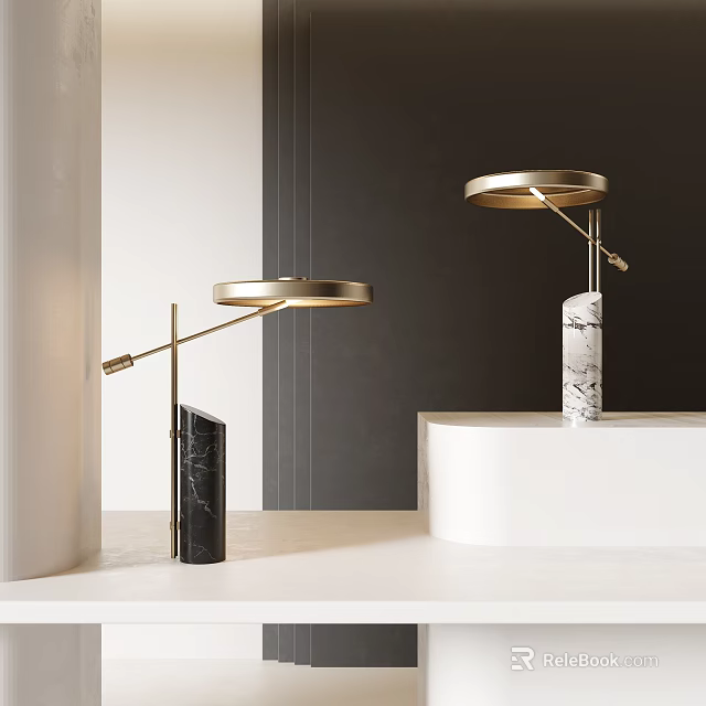 Elegant Modern Table Lamps With Brass Arms And Marble Bases For Interior Decor 3d model 