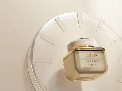 Perfume Cosmetics Display With Transparent Circular Stand And Golden Square Bottle 3d model