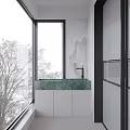 Home Balcony Modern Design With Stacked Washer Dryer Window And Tree View