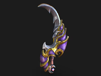 Curved Blade Weapon with Purple Gold Decorative Accents Ornate Design and Gemstone Handle 3d model