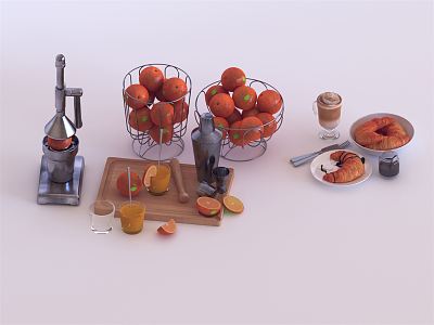 Modern Food Orange Fruit Bread Drink 3d model