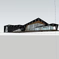 Modern Sales Center Building With Glass Curtain Wall Geometric Roof And Water Feature