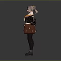 Game Movie Character Design Featuring Brown Hair Jacket Skirt Brown Bag And Goggles Standing Pose