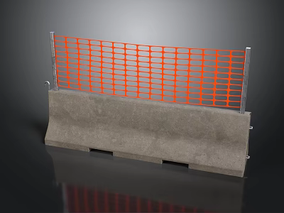 Construction Site Safety Barrier With Concrete Base And Orange Grid Panel 3d model