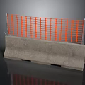 Construction Site Safety Barrier With Concrete Base And Orange Grid Panel
