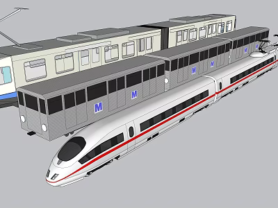 Modern Metro Train Design Featuring White Red Stripe And Gray M Logo Trains 3d model