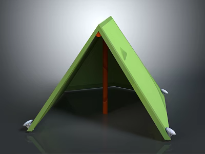 Kids Green Triangular Playhouse Furniture with Wooden Pole Support and White Base Feet 3d model