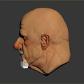 Detailed 3D Male Head Model With Bald Head White Beard Against Gray Background And Reflection