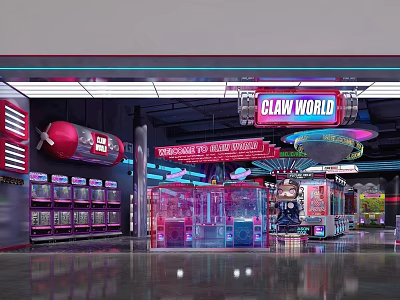 Claw World Shopping Mall Store with Neon Signs and Colorful Dream Catching Machines 3d model