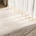 Light Gray Textured Square Carpet On Herringbone Wooden Floor With Sunlight And White Curtains