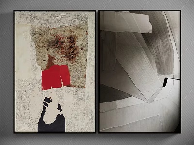 Abstract Wall Art With Red Accent Textured Background And Geometric Shapes 3d model