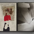 Abstract Wall Art With Red Accent Textured Background And Geometric Shapes