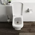 White Toilet With Open Lid Toilet Paper Holder And Brush On Wooden Floor