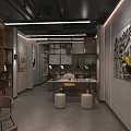 Modern Office Interior With Open Layout Wooden Shelves Desk Chairs And Decorative Art