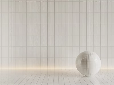 White Floor Tiles Neatly Arranged On Floor With Glowing Light Strip And White Sphere 3d model
