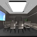 Modern Conference Room Interior With Long Table Chairs Large Display Wooden Walls And Green Plants