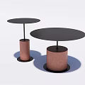 Two Modern Coffee Tables With Round Black Tabletops And Copper Cylindrical Bases 3d model