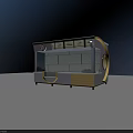 Modern Kiosk Design With Glass Windows Yellow Gray Exterior Canopy Roof And Circular Window