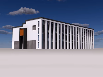 Modern Office Building White Exterior With Black Vertical Stripes Black Entrance And Orange Accent 3d model